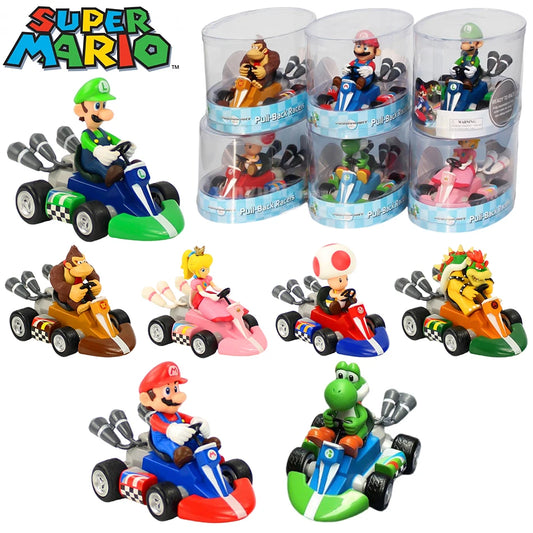 Serie Super Mary Karting Mario Bros Luigi Yoshi Donkey Kong figuras de acción de juguete coche extraíble 12,5*8*9 Cm con caja regalos para niños