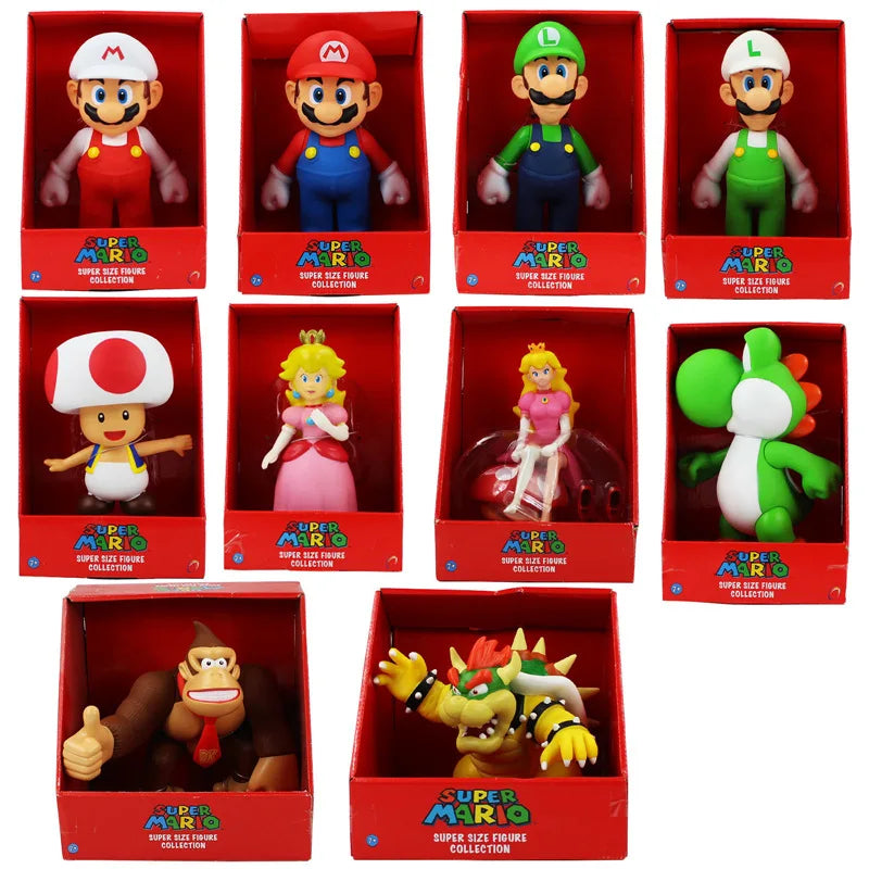 Super Mario Bros Toys Mario Luigi Yoshi Peach Bowser Donkey Kong Figuras de anime Colección de acción Juguetes Modelo Muñecas para niños Regalos